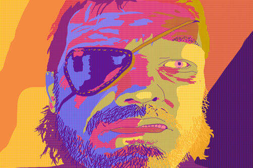Character on the image is Big Boss from Metal Gear Solid